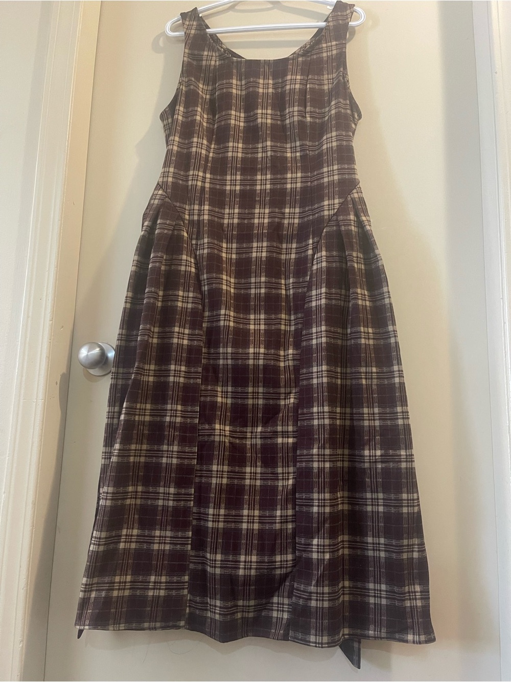 BloomChic Brown and Cream Plaid Sleeveless Dress